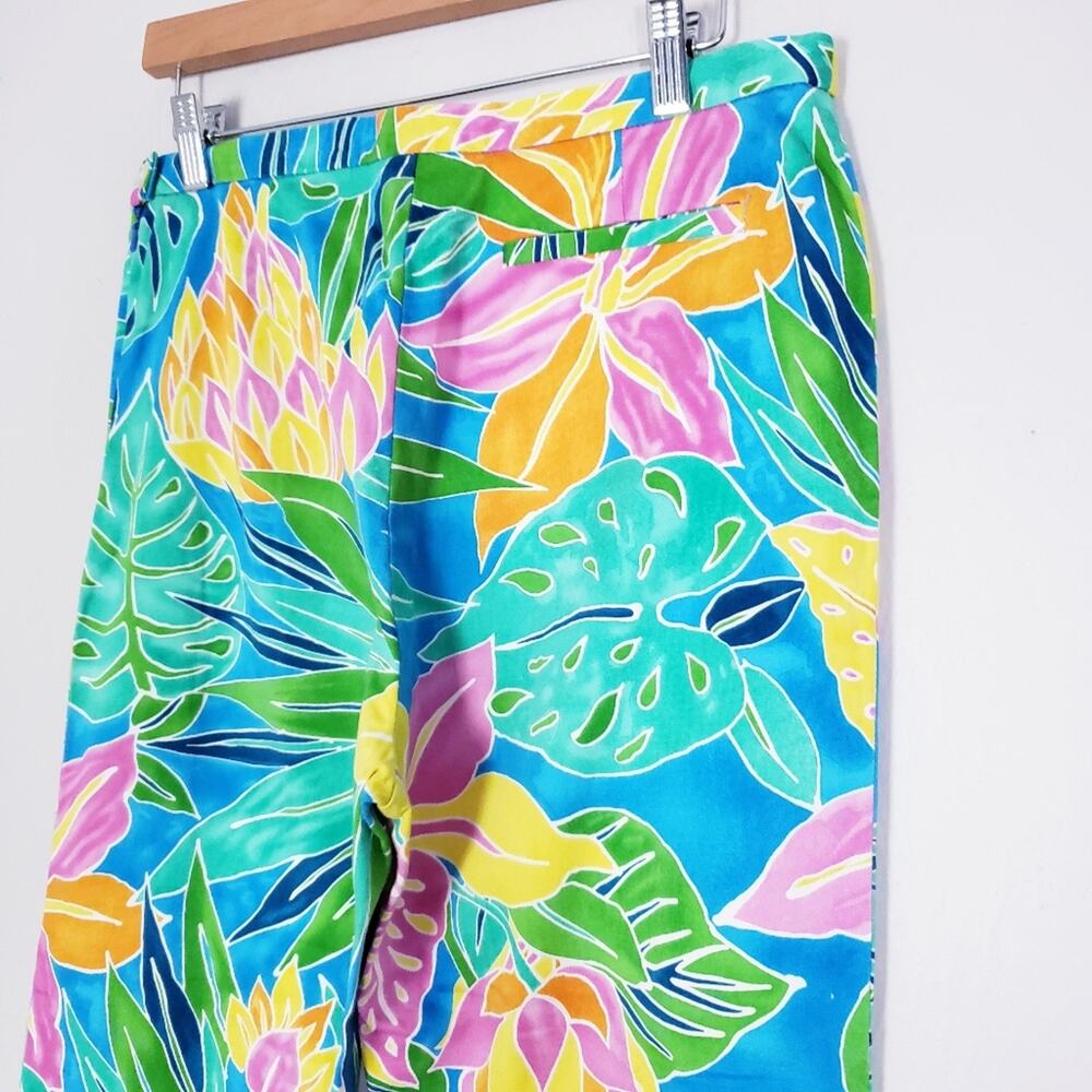 Ralph Lauren Vintage 90s Tropical Print Capri Pants High Waist Stretch 10 - Picture 6 of 8